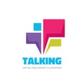 Talking - speech bubbles vector logo concept illustration in flat style. Dialogue icon. Chat sign. Social media symbol. Royalty Free Stock Photo