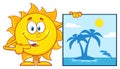Talking Sun Cartoon Mascot Character Pointing To A Blank Sign Royalty Free Stock Photo