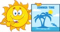 Talking Sun Cartoon Mascot Character Pointing To A Blank Sign Royalty Free Stock Photo