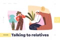 Talking to relatives concept of landing page with small girl speak to grandmother on phone call