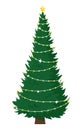 Tall beautiful Christmas tree with garland. Christmas flat vector illustration