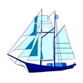 The tall blue sail ship vector illustration.