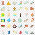 Tall building icons set, cartoon style