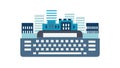 Tall Building Typewriter Icon, Vertical City Narratives, Modern Architecture, vector design Generative AI Royalty Free Stock Photo