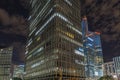 The Tall Buildings of La Defense Business District at Night Clouds Lights Royalty Free Stock Photo