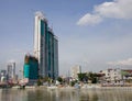 Tall buildings on the river bank in Manila, Philippines Royalty Free Stock Photo