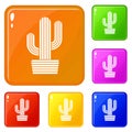 Tall cactus icons set vector color