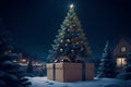 a tall Christmas tree with a big present box on Christmas generated by Ai