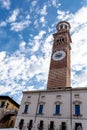 Tall clock tower from low angle Royalty Free Stock Photo
