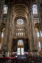 Tall columns and beautifully ornate ceiling in the gothic church Saint Eustache in Paris Royalty Free Stock Photo