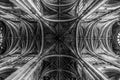 Tall columns and beautifully ornate ceiling in the gothic church Saint Eustache in Paris Royalty Free Stock Photo