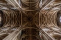 Tall columns and beautifully ornate ceiling in the gothic church Saint Eustache in Paris