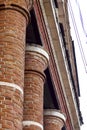 Tall columns part of the ruins of the old brick Lutheran church of the Volga Germans