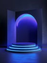 A tall, cylindrical pedestal radiates with mesmerizing neon lighting, creating a striking and technologically-advanced Royalty Free Stock Photo