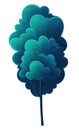 Tall deciduous tree isolated on blue. Forest vegetation, dark blue foliage, lush crown. Flat image Royalty Free Stock Photo