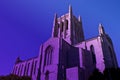 Tall downtown Los Angeles Catholic Church in twilight purple haze. Royalty Free Stock Photo