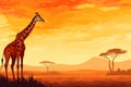 Tall Giraffe african savanna tree. Generate Ai Royalty Free Stock Photo