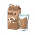 Tall glass of chocolate milk and milk carton box clipart Royalty Free Stock Photo