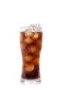 Tall glass with cola drink with chunks of ice isolated on white