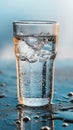 Glass of cold sparkling water with ice cubes on reflective surface Royalty Free Stock Photo