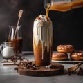 Tall Glass of Iced Coffee with Donuts