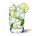 Realistic Watercolor Illustration Of A Lime And Lime Soda Cocktail Royalty Free Stock Photo