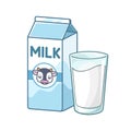 Tall glass of milk with milk carton box clipart Royalty Free Stock Photo