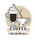 Tall glass mug of latte milkshake and a steamy cup for coffee and milkshake logo Royalty Free Stock Photo