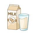 Tall glass of soy milk with milk carton box clipart.