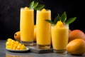 Tall glasses filled with a creamy mango lassi. Ai Generated.NO.01