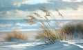 Tall Grass Blowing in the Wind on a Misty Beach Royalty Free Stock Photo