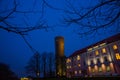 Tall Hermann tower and Parliament building. Toompea, Governors garden, Tallinn, Estonia. Night landscape with lighting