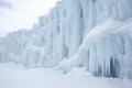 tall icefalls on a mountain glacier