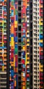 Tall image. Colorful skyscraper building with many windows. Beautiful illustration picture. Generative AI