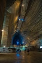 Tall impressive hallway room in Slanic Prahova salt mine, underground extraction pit, Romania Royalty Free Stock Photo