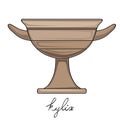 Tall kylix greek vessel cartoon illustration with text