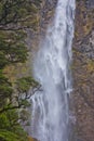 Tall large waterfall in Fiordlands in New Zealand