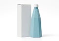 Tall light blue faceted bottle with white cap next to white box isolated on white background Royalty Free Stock Photo