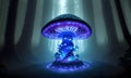 A tall and magical mushroom in the enigmatic depths of the forest. Generative AI