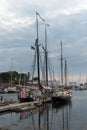 Tall Mast Schooners at Anchor in Camden Harbor Royalty Free Stock Photo