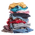 Large Pile of Assorted Folded and Unfolded Clothes on White Background laundry stack Royalty Free Stock Photo