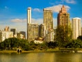 Apartment buildings modern cityscape lake Thailand