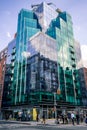 Modern Blue and Teal Aqua Glass Building in New York City Portrait