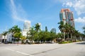 Tall modern architecure Miami apartments in street scene