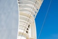 Tall modern white chimney of the cruise ship against blue sky Royalty Free Stock Photo