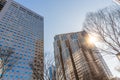 Office Skyscrapers and clear Sky in early spring