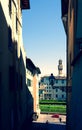 Tall antique houses in Florence in summer