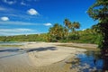 Tall palm trees on La Sagesse beach Royalty Free Stock Photo