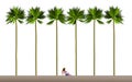 Tall palm trees and a sunbather on a white sand beach set the scene for a vacation destination