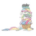 Tall Pile of Dirty Laundry in Basket with Cat and Critters Royalty Free Stock Photo